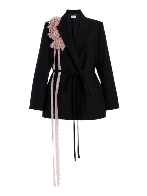 Erdem Embellished Belted Wool Blazer black
