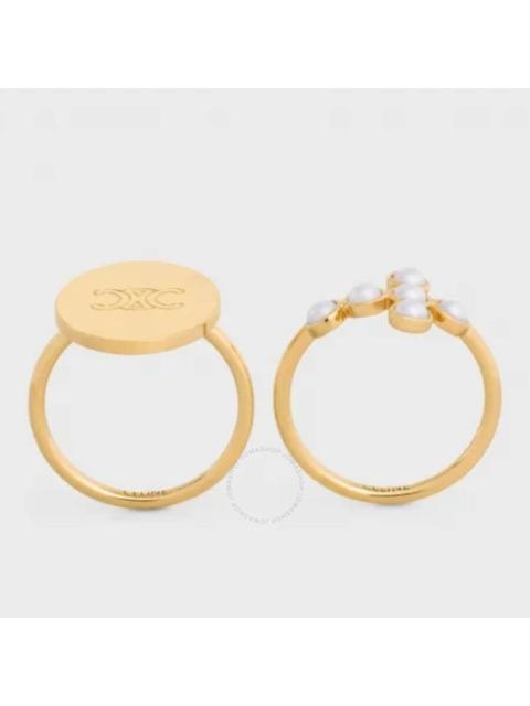 CELINE Celine Triomphe Folk Gold Finish Brass And Resin Pearl Ring Set Of 2