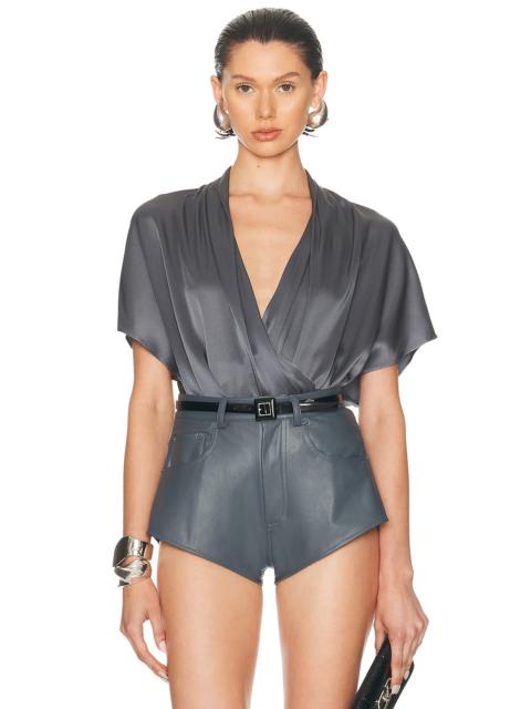 LAPOINTE Satin Short Sleeve Wrap Top