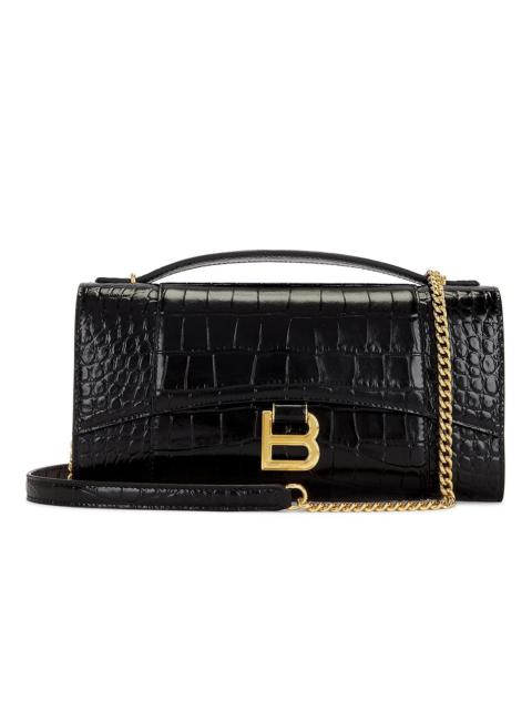 BALENCIAGA Hourglass Embossed Croc Pochette Bag