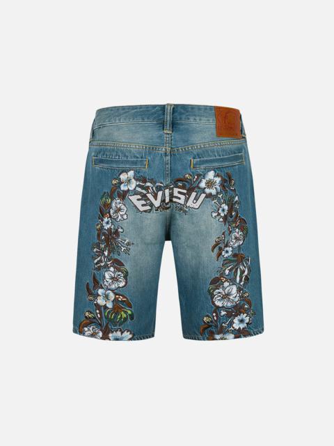 EVISU Floral Daicock Embroidery Regular Fit Denim Shorts