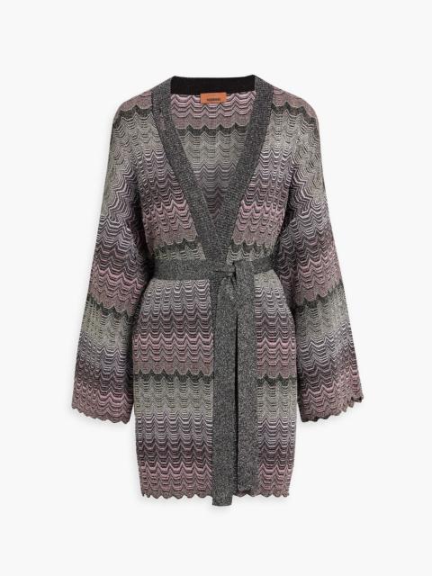 Missoni Belted metallic crochet-knit cardigan