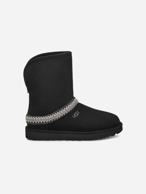 UGG ® Women's Classic Short Crescent Suede/Polyester/Recycled Materials/Sheepskin Classic Boots in Black