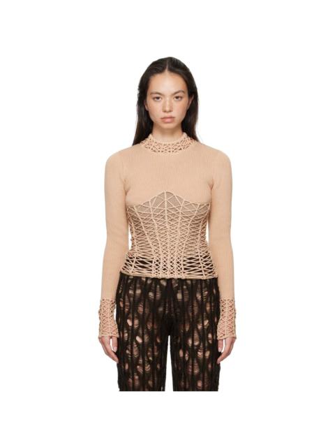 ISA BOULDER Beige Half-Seen Long Sleeve T-Shirt