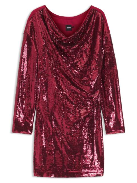 BOSS SEQUIN DRESS WITH DRAPED NECKLINE