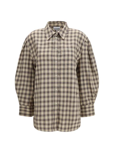 GANNI Ganni Check Flannel Shirt Oyster Gray
