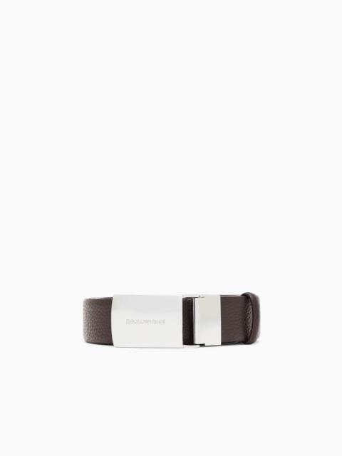 EMPORIO ARMANI PEBBLED LEATHER BELT WITH PLATE