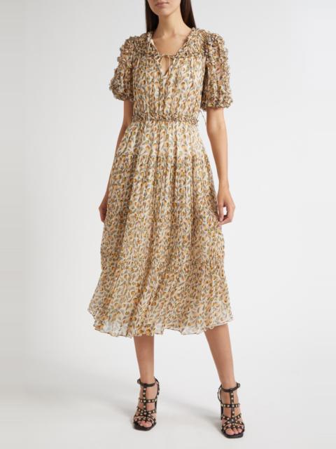 ULLA JOHNSON Ulla Johnson Nan Ruffle Puff Sleeve Silk Midi Dress in Swan at Nordstrom