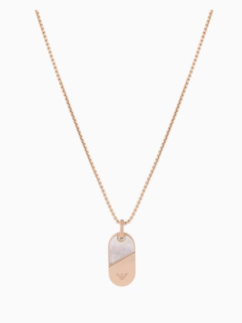 EMPORIO ARMANI ROSE GOLD-PLATED STAINLESS STEEL DOG TAG NECKLACE