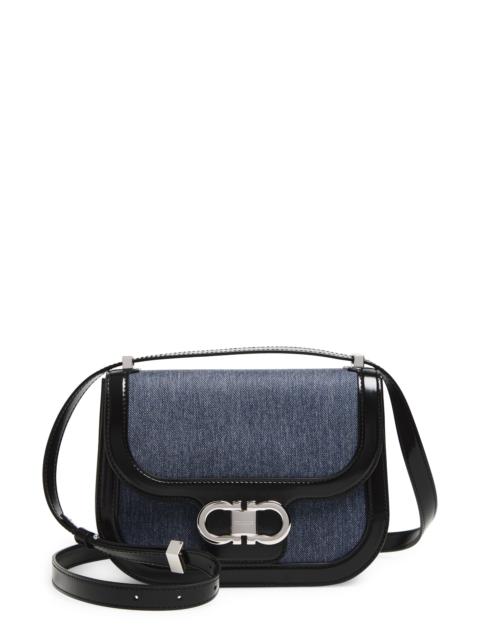 FERRAGAMO FERRAGAMO X-Small Double Gancio Crossbody Bag in Denim/White/Nero at Nordstrom