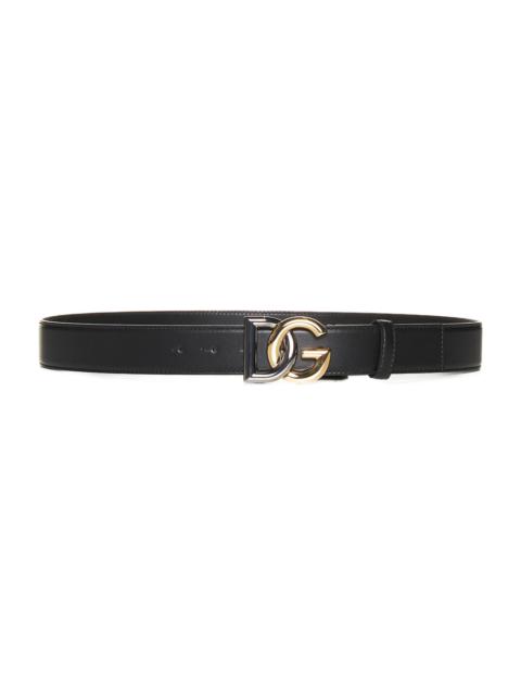 Calfskin Belt With Crossed Dg Logo In Metal