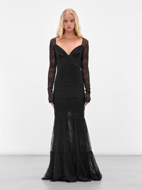 Blumarine Black Lace Tulle Maxi Dress