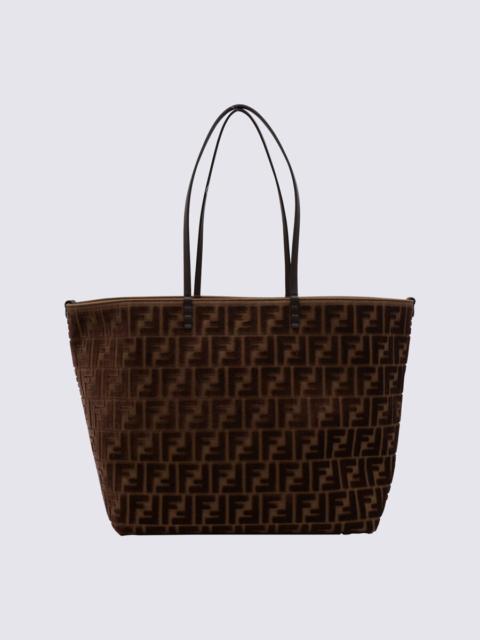 FENDI Fendi Brown Roll Large Zucca Velvet Tote