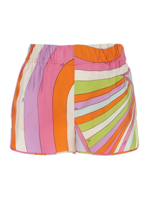 PUCCI Pucci Women Multicolor Shorts With Elasticated Waist And All-Over Geometric Print In Silk For Women