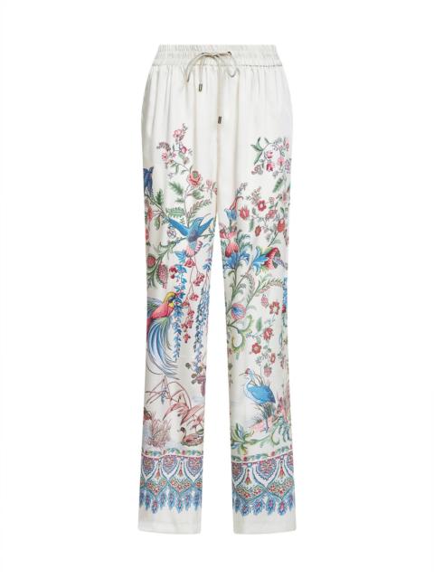 Etro Etro Women White Flora And Fauna-Printed Twill Wide-Leg Trousers