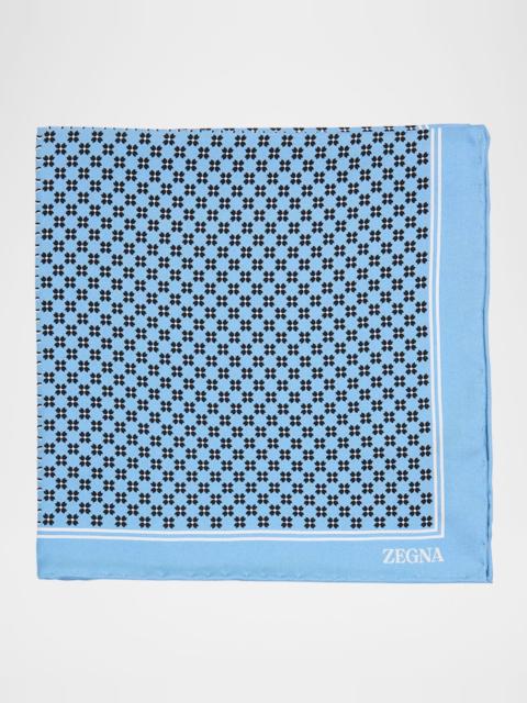 ZEGNA Men's Petite Geometric Floral Silk Pocket Square