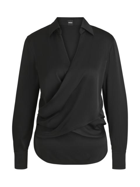 BOSS WRAP-FRONT BLOUSE IN STRETCH SILK