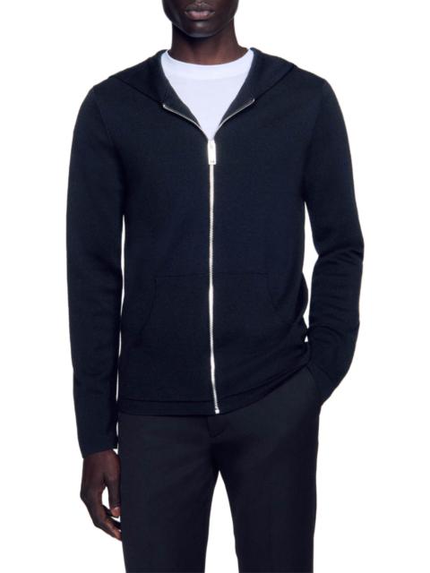 Sandro SANDRO Zipped cardigan with hood in Black at Nordstrom