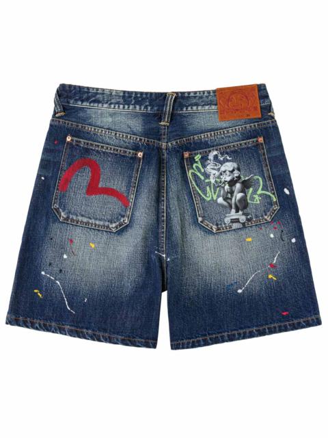 EVISU Graffiti Angel Pocket Denim Shorts