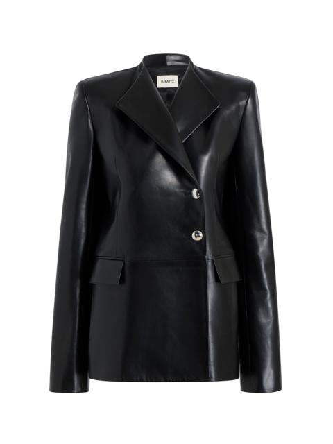 KHAITE Elona Double-Breasted Leather Jacket black