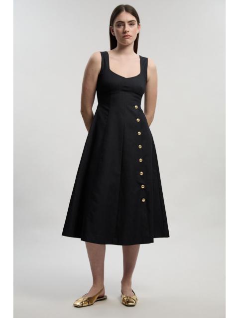 KAREN MILLEN Tailored Denim Sleeveless Full Skirted Midi Dress