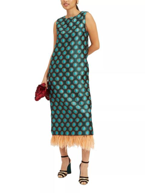 La DoubleJ Column Dress (With Feathers) Jacquard Winter Sun Emerald