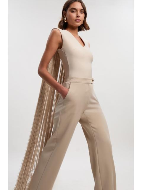 KAREN MILLEN Figure Form Bandage Knit Long Tassel Cape Top