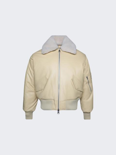 AMI Paris Leather Bomber Jacket Vanilla Cream