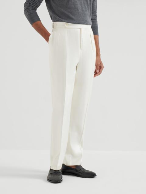 Brunello Cucinelli Silk diagonal tuxedo trousers with double pleats and tabbed waistband