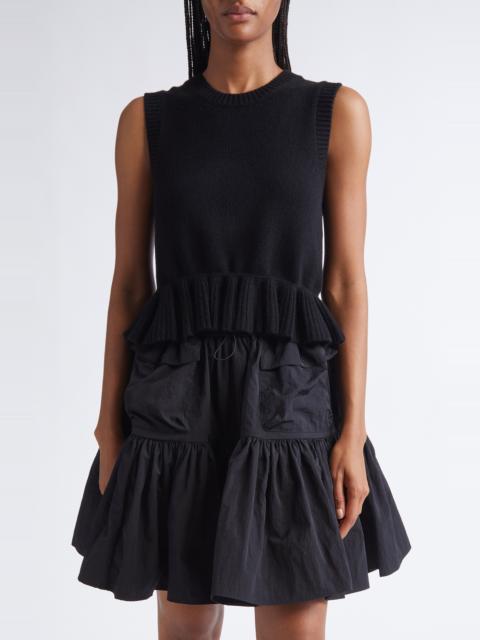 CECILIE BAHNSEN Cecilie Bahnsen Bill Ruffled Peplum Recycled Cashmere & Wool Sweater Vest in Black at Nordstrom