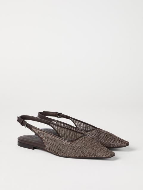 Brunello Cucinelli Precious net embroidery slingback flats in leather
