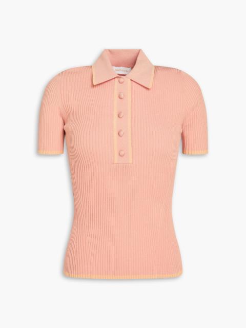 Zimmermann Metallic ribbed-knit polo shirt