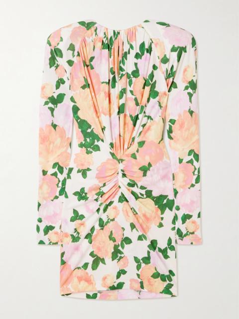 Stella McCartney Gathered Floral-print Jersey Mini Dress