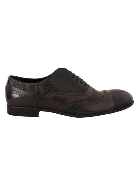 Dolce & Gabbana Brown Lizard Skin Leather Oxford Dress Shoes