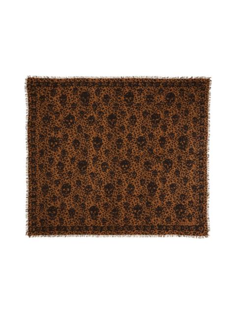 Alexander McQueen Leopard Skull Wool Fringe Scarf in Camel/Dark Brown at Nordstrom