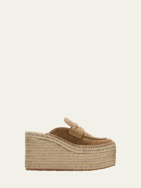 Gianvito Rossi Suede Penny Loafer Platform Espadrille Mules