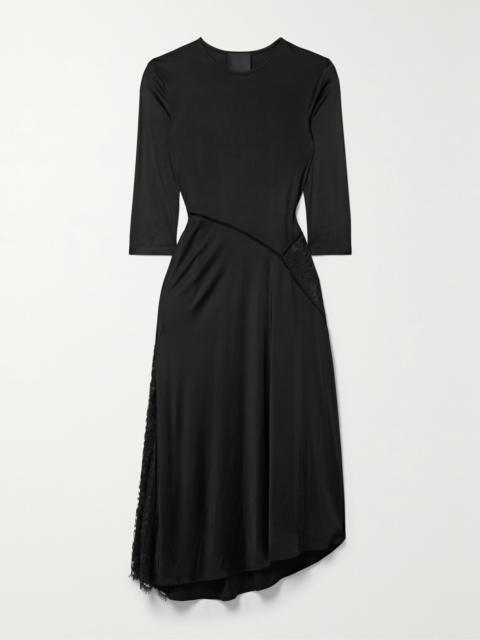 Givenchy Asymmetric Lace-paneled Jersey Midi Dress