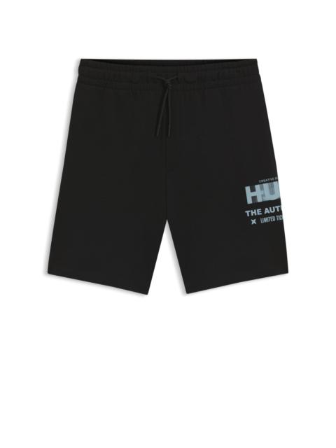 HUGO COTTON-TERRY SHORTS WITH MIXED LOGO ARTWORK