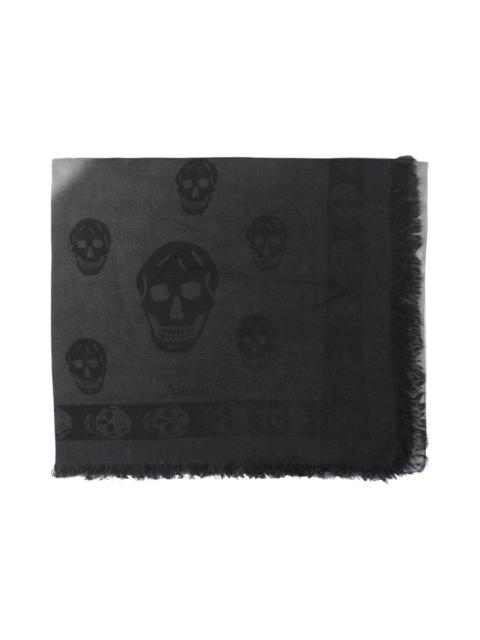 Alexander McQueen Skull Printed Frayed Edge Scarf