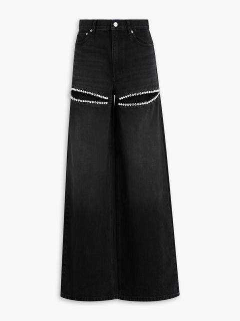 AREA Cutout crystal-embellished high-rise wide-leg jeans