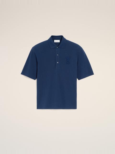 AMI Paris BLUE COTTON AMI DE COEUR KNITTED PATCH POLO