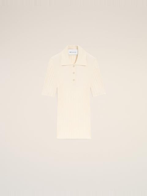 AMI Paris WHITE KNIT SHORT SLEEVES POLO