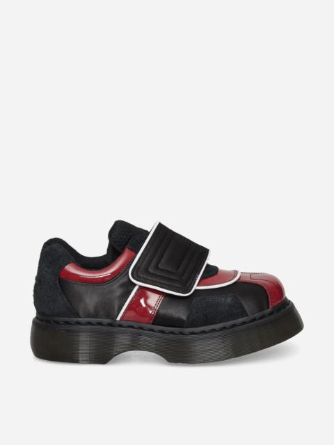 Dr. Martens Women's Buzz Strap Satin Lux High Gloss Patent Loafers Black / Scarlet Red
