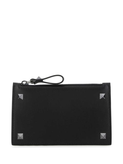 Valentino Valentino Garavani Men Black Leather Rockstud Card Holder