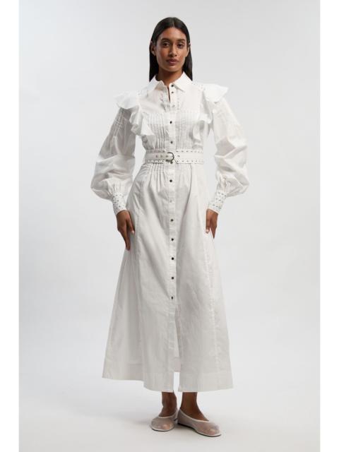 KAREN MILLEN Cotton Sateen Drama Sleeve Studded Woven Maxi Shirt Dress