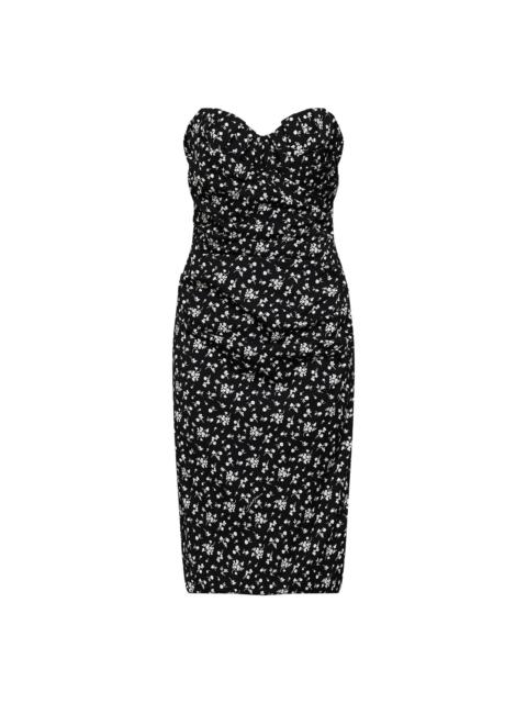 Dolce & Gabbana Dolce & Gabbana Women Black Fiorellini-Print Charmeuse Midi Bustier Dress