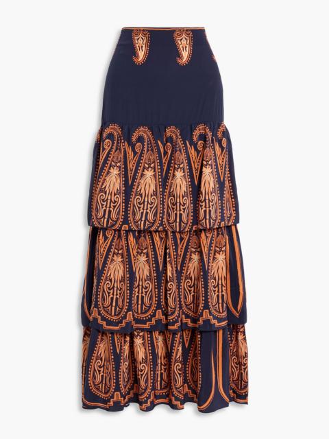 Johanna Ortiz Persian Origin tiered printed silk crepe de chine maxi skirt