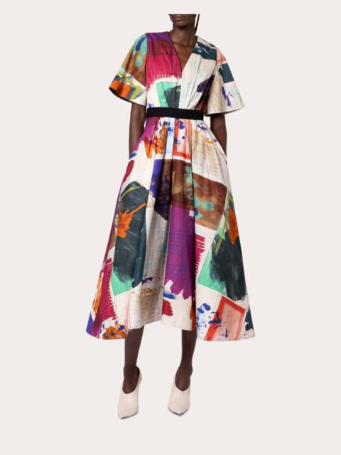 Roksanda Sana Abstract Cotton Fit & Flare Midi Dress