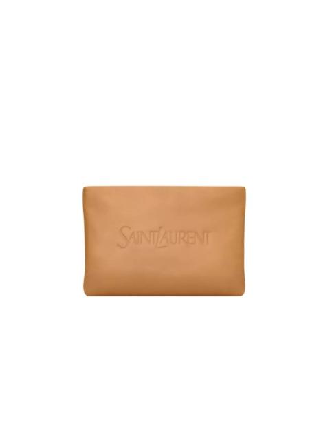 SAINT LAURENT YSL Vintage Brown Gold Leather Small Pouch New Auth