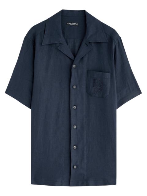 Dolce & Gabbana Logo-embroidered Linen Shirt